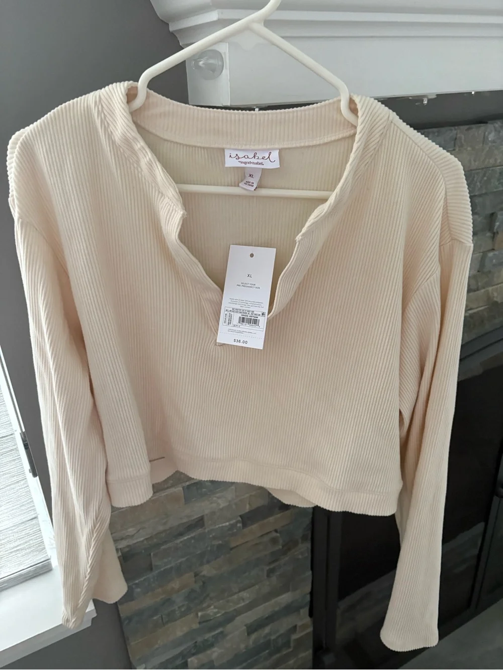 Isabel Long-Sleeve Ribbed Crop Top in Cream